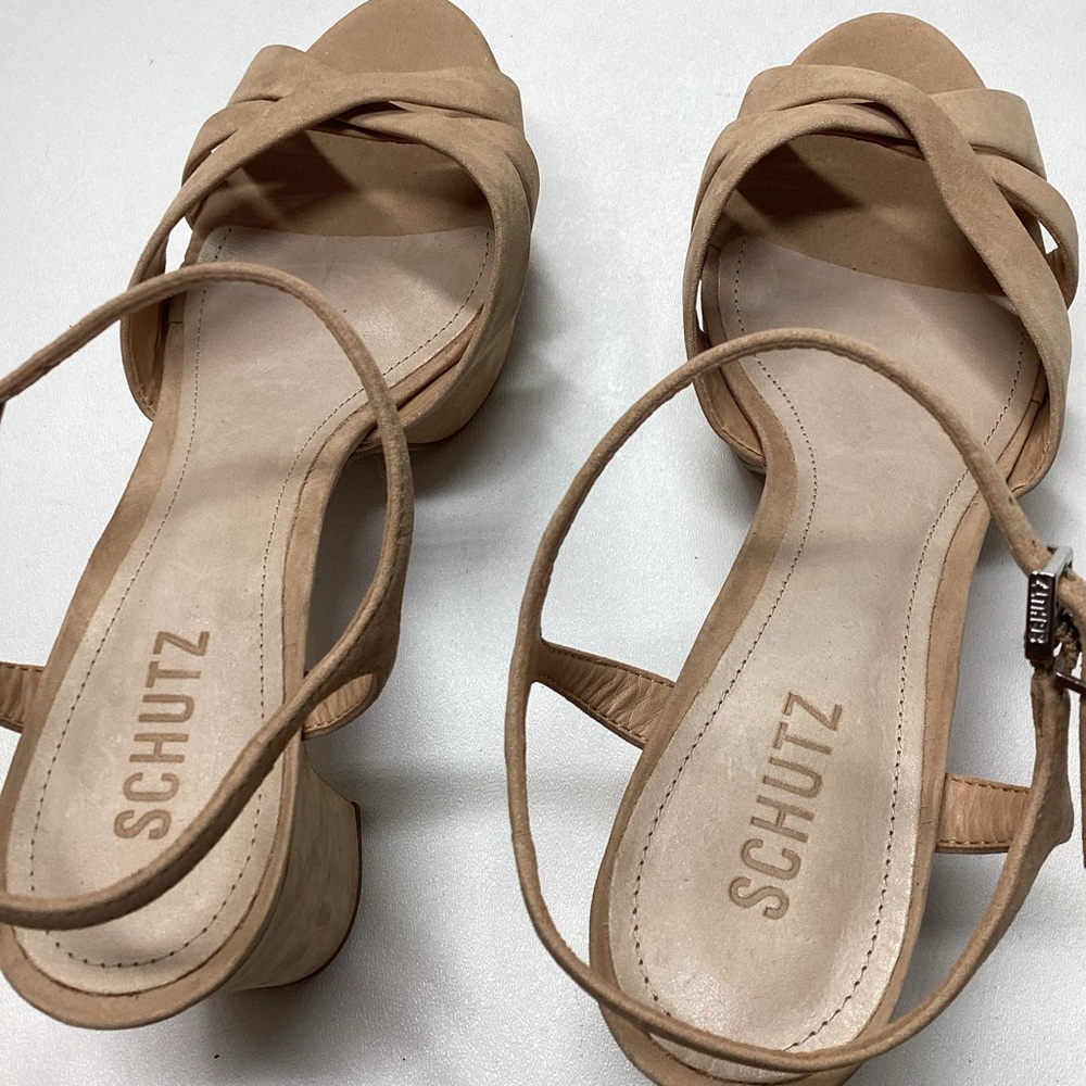 Schutz Keefa Nubuck Platform Ankle Strap Block Heel Sandals Size 11 - Picture 7 of 16